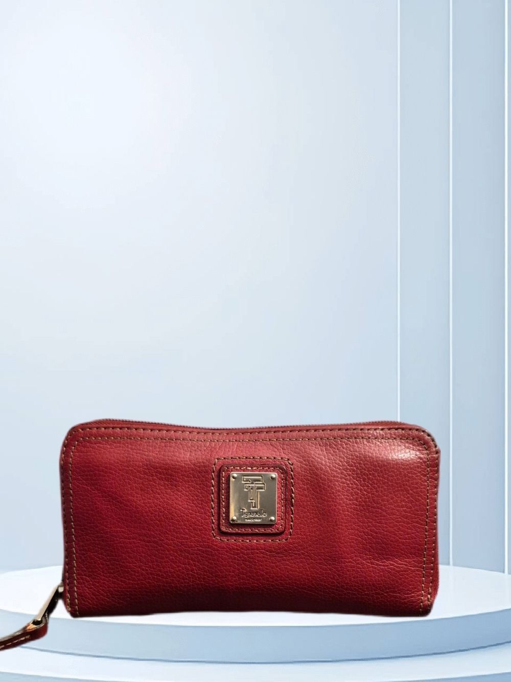 Tignanello Red Pebbled Leather Zip Wallet